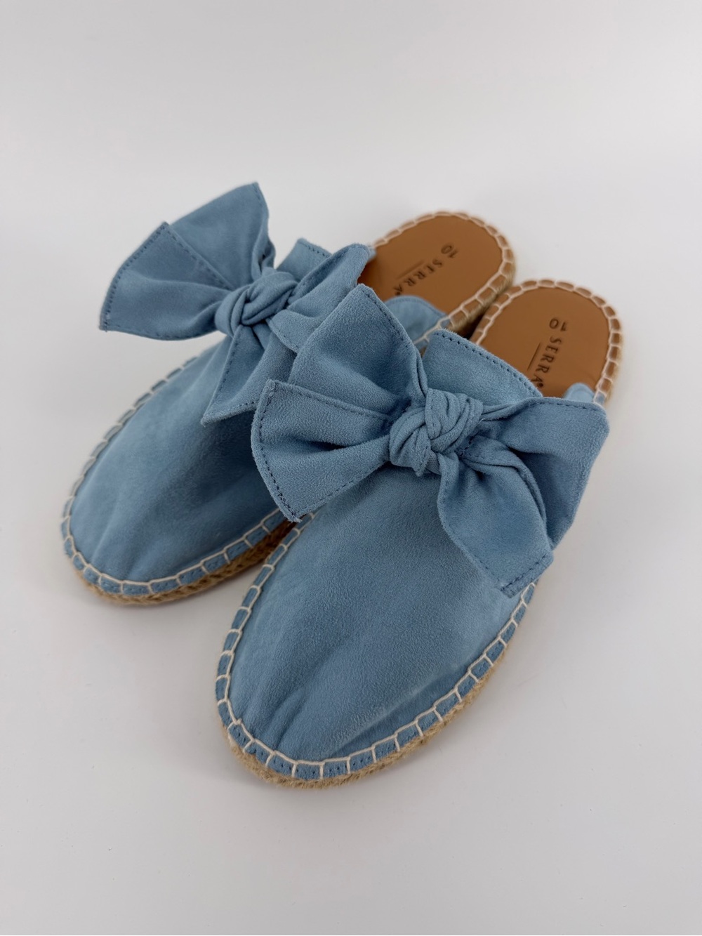 Serra Vegan Suede Blue Bow Espadrille Slip-On Mules, Women's 10